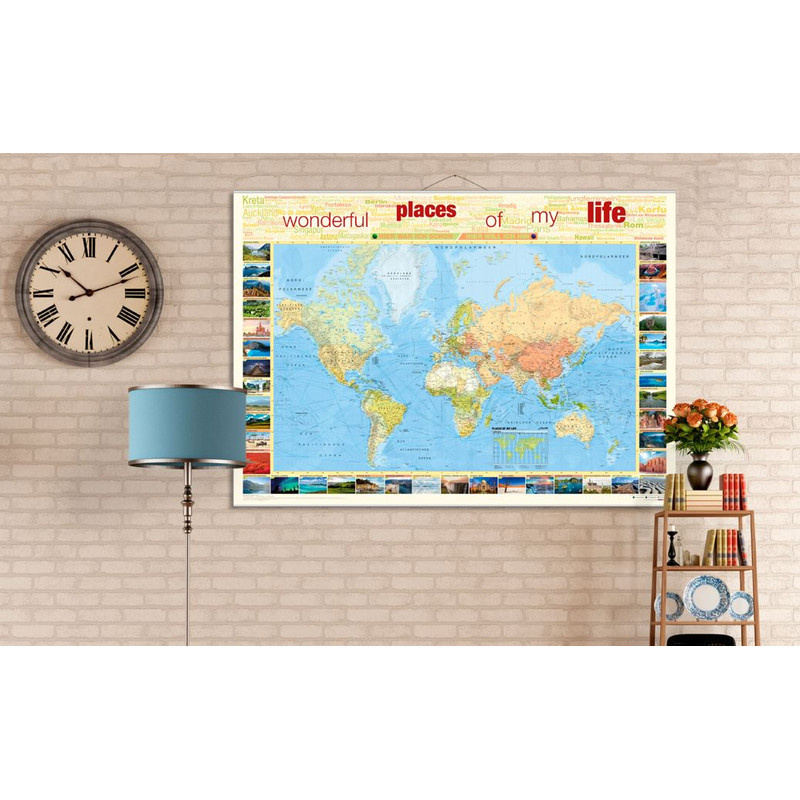 Mappemonde Bacher Verlag World map for your journeys "Places of my life" extra-large including NEOBALLS