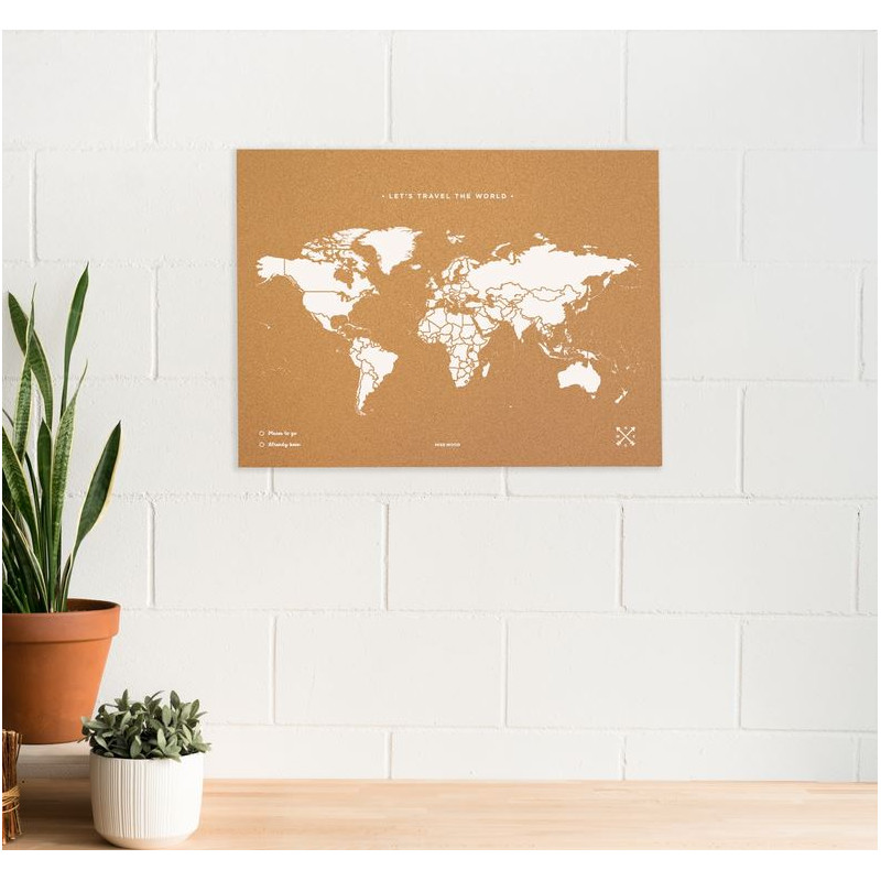 Mappemonde Miss Wood Woody Map Natural Cork L white