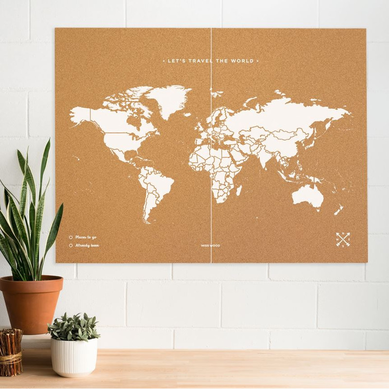 Mappemonde Miss Wood Woody Map Natural Cork XXL white