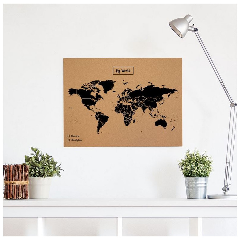 Mappemonde Miss Wood Woody Map Natural Cork L black