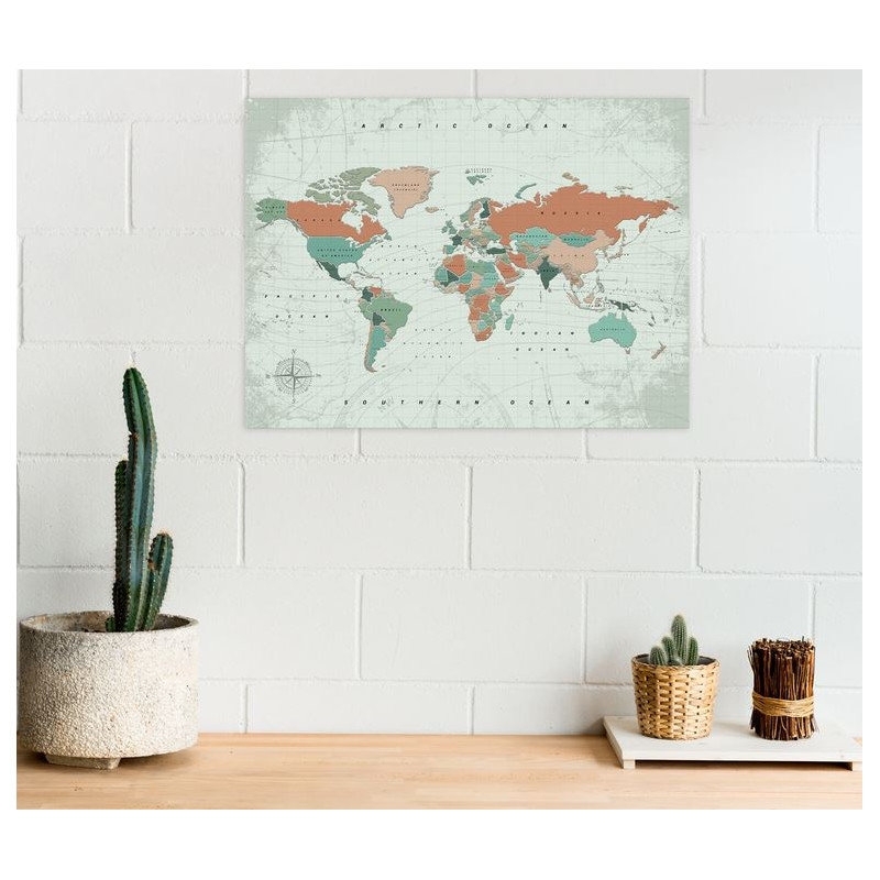 Mappemonde Miss Wood Woody Map Watercolor Terracotta L