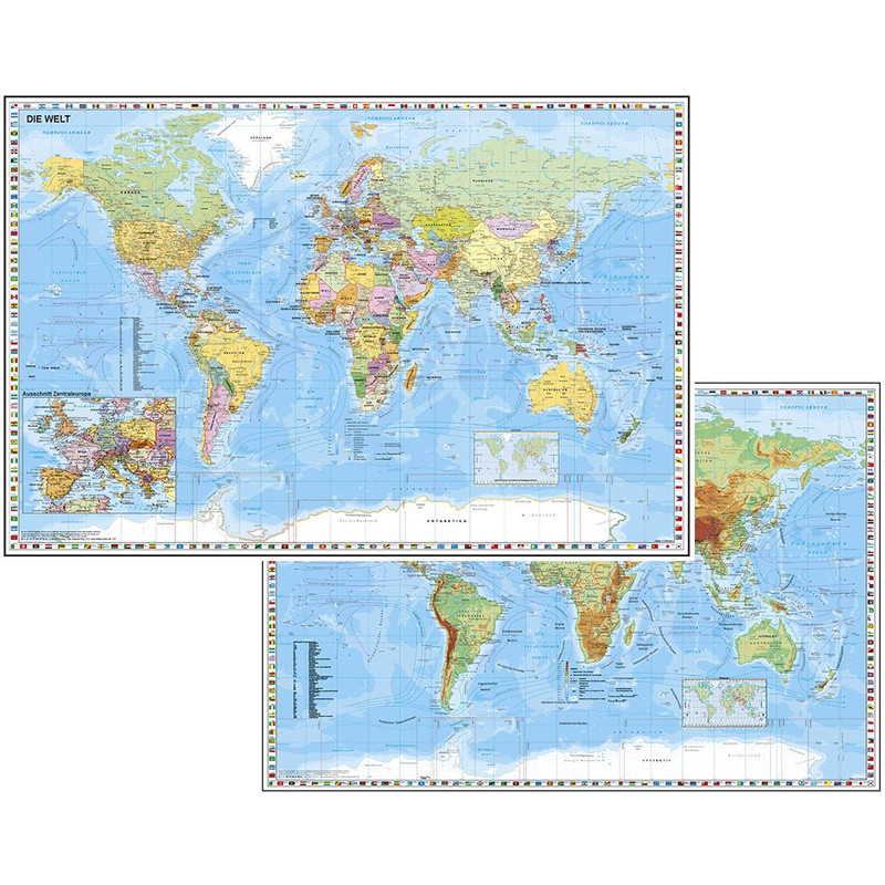 Stiefel Duo Schreibunterlage Weltkarte mit Ausschnitt Zentraleuropa/ Weltkarte physisch