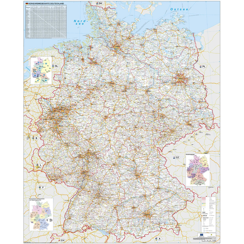 Carte géographique Stiefel Verkehrswegekarte Deutschland mit Metallleisten
