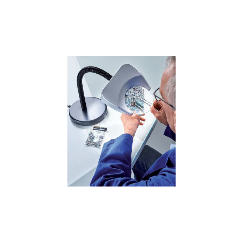 Schweizer Lampe loupe Tech-Line LED PIED DE TABLE 6500K, 2x/Ø120mm, biconvexe, pied de table