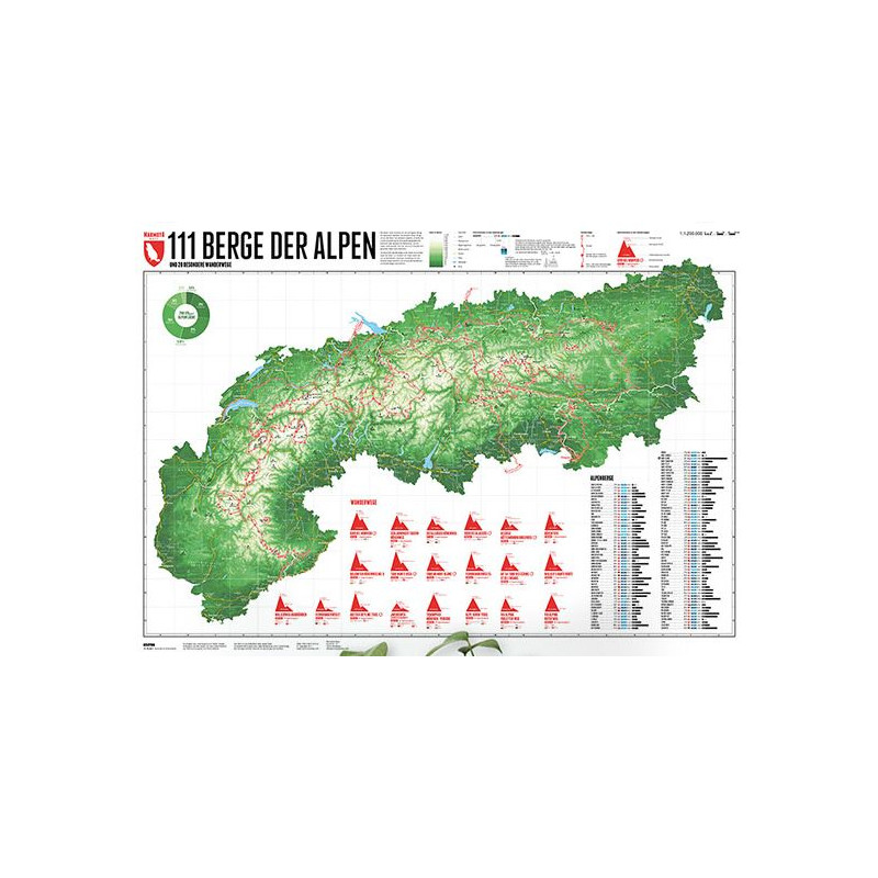 Marmota Maps Regional-Karte Alpenkarte 111 Berge und 20 Wanderwege