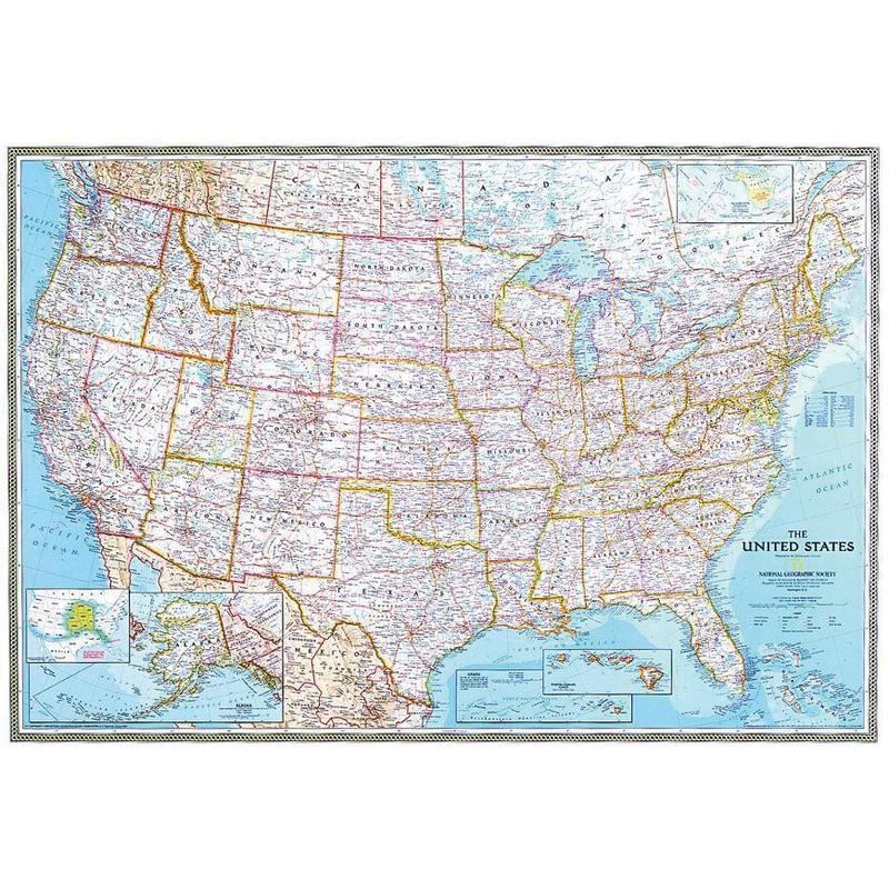 National Geographic Classic carte d'USA politiquement, format grand en trois parties