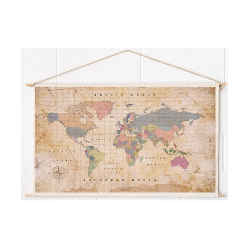 Mappemonde Miss Wood Woody Cotton Map Oldschool