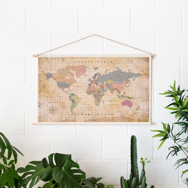 Mappemonde Miss Wood Woody Cotton Map Oldschool