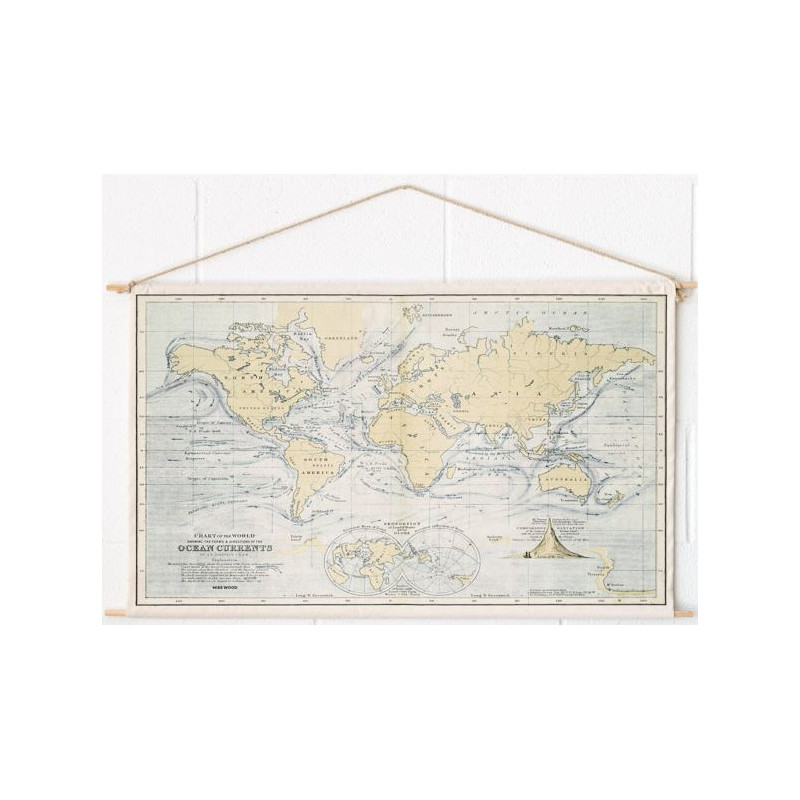Mappemonde Miss Wood Woody Cotton Map Oceans