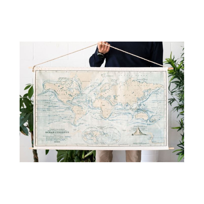 Mappemonde Miss Wood Woody Cotton Map Oceans