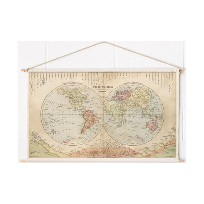 Mappemonde Miss Wood Woody Cotton Map Rivers and Mountains