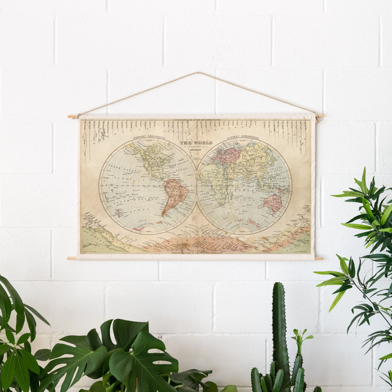 Mappemonde Miss Wood Woody Cotton Map Rivers and Mountains
