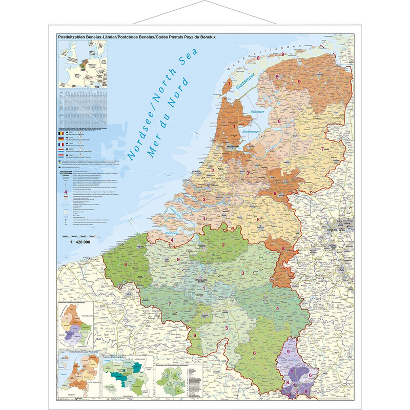 Carte régionale Stiefel Benelux mit Postleitzahlen (97x137)