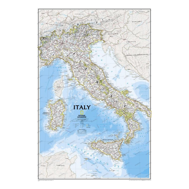 Carte géographique National Geographic Italie Tableau d'affichage encadré (argenté)