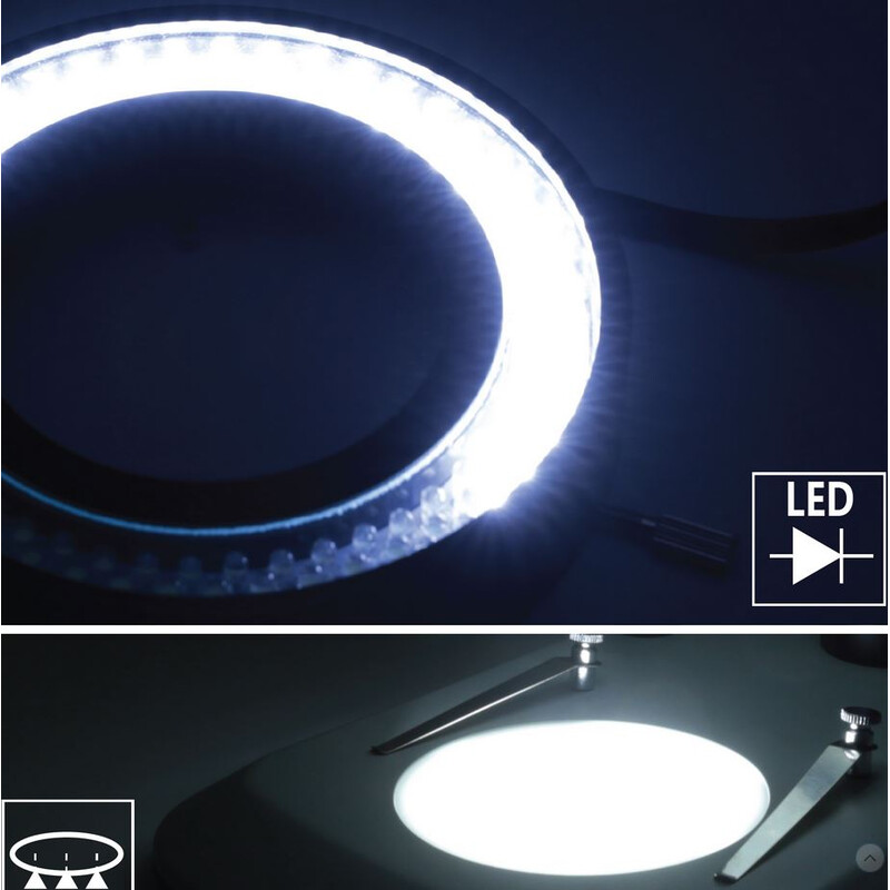 Optika Zoom-Stereomikroskop SZO-6 , trino, 6.7-45x, Säulenstativ, Auf-, Durchlicht, Doppelspot