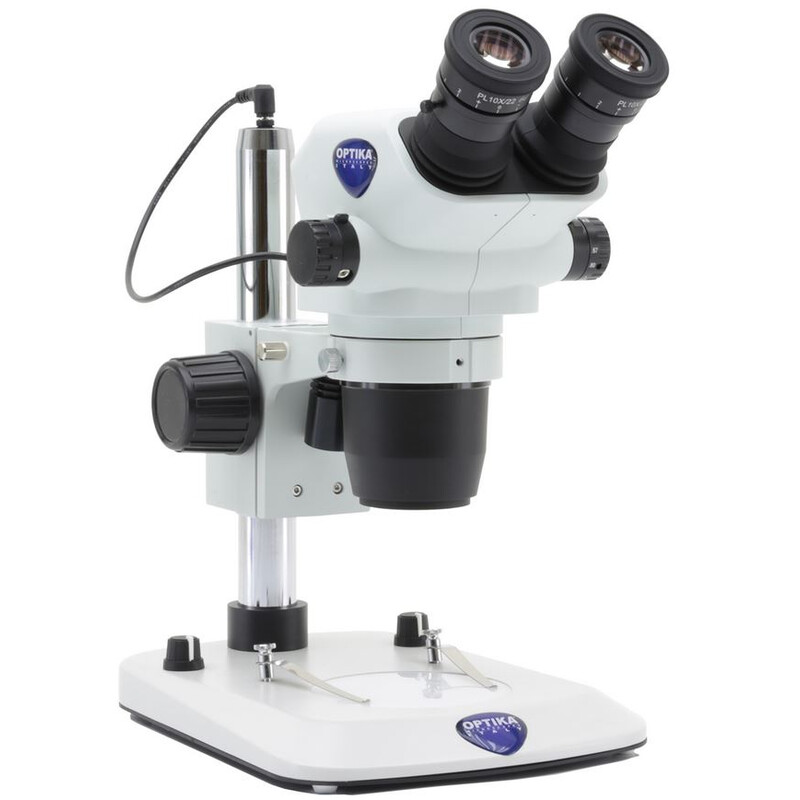 Microscope stéréo zoom Optika SZO-3, binoculaire, 6,7-45x, Statif à colonne, Lumière incidente, Lumière transmise