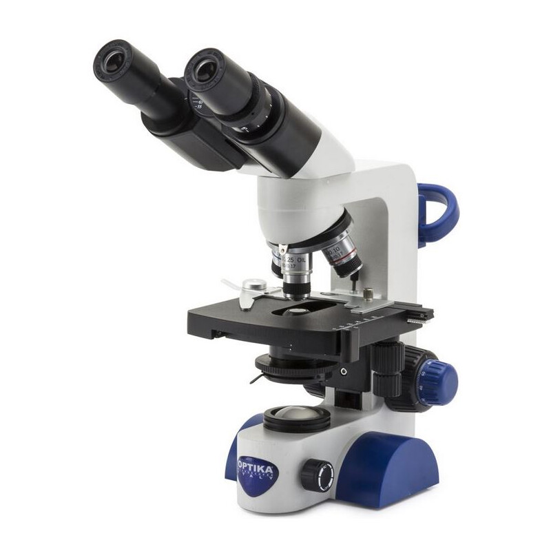 Microscope Optika B-69, bino, 40-1000x, LED, batterie, platine à chariot croisé