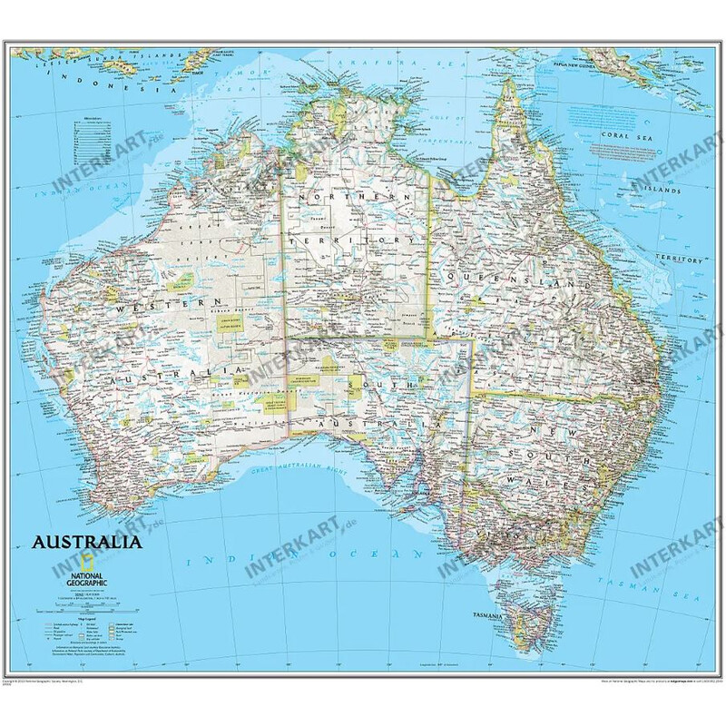 National Geographic Carte de continent Australie, politiquement