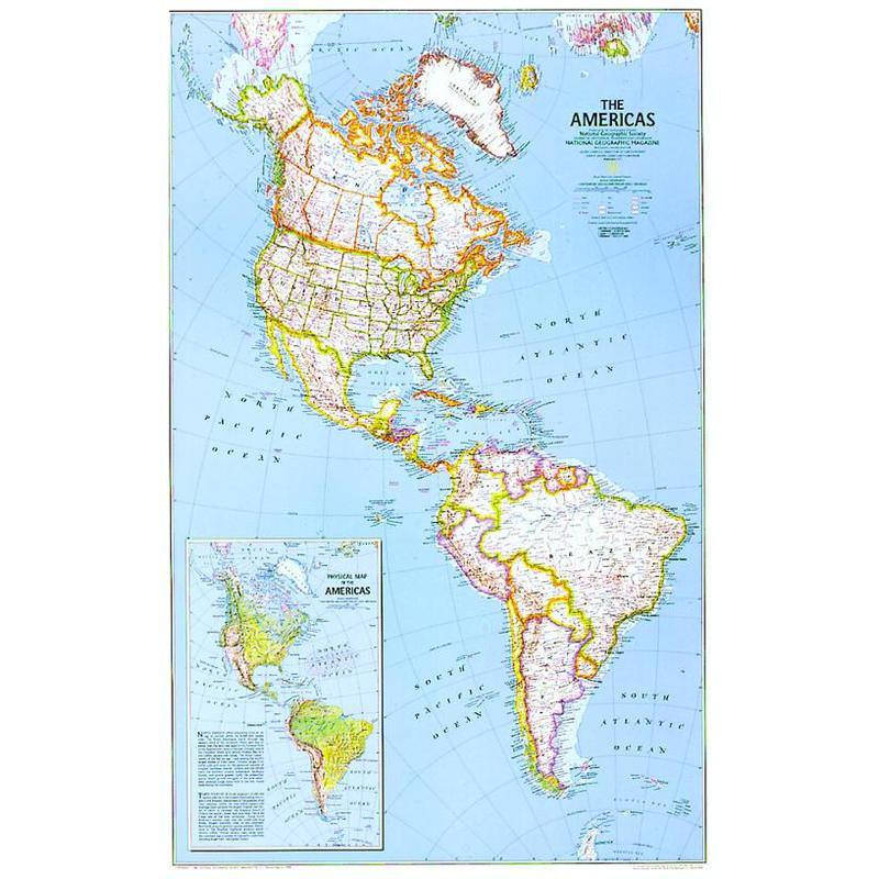 National Geographic Carte de continent Nord et sud Amérique, politiquement