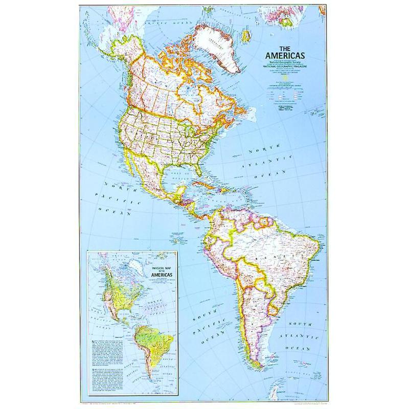 National Geographic Carte de continent Nord et sud Amérique, politiquement