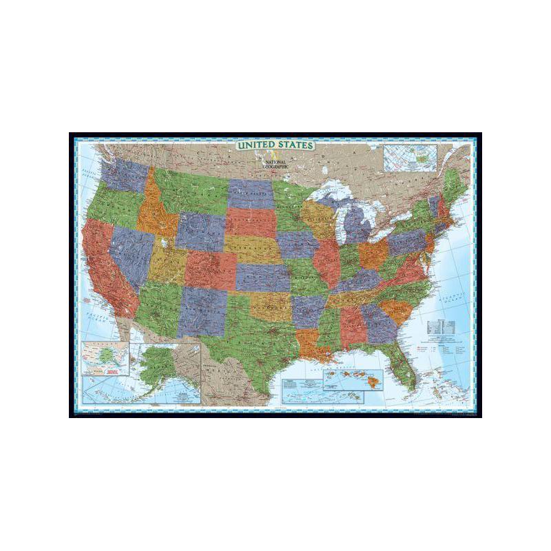 National Geographic Landkarte Dekorative USA Karte politisch, groß laminiert
