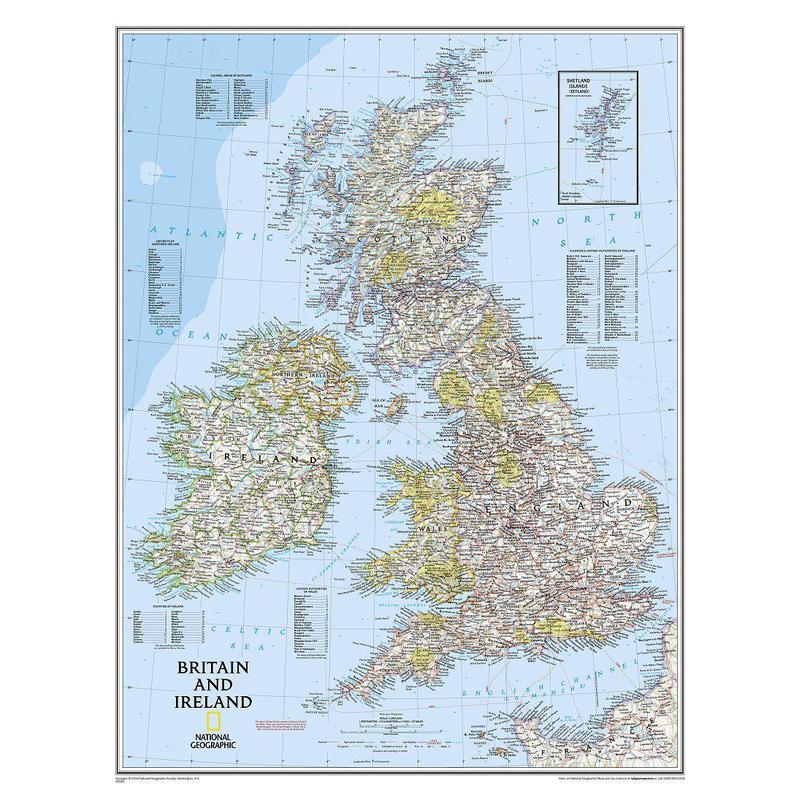 National Geographic Carte régionale des îles britanniques (plastifiée)