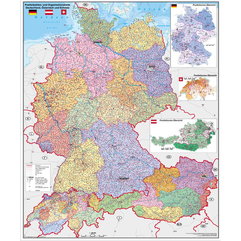 Carte régionale Stiefel Deutschland-Österreich-Schweiz PLZ- u. Organisationskarte