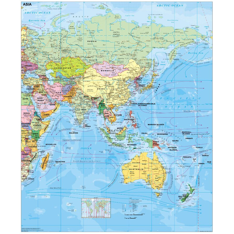 Carte des continents Stiefel Asie politique (anglais)