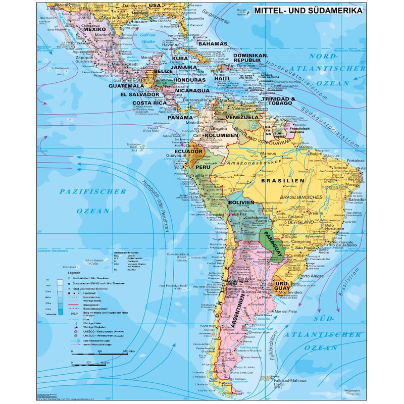 Carte des continents Stiefel Amérique du sud & centrale politique (97 x 119 cm)