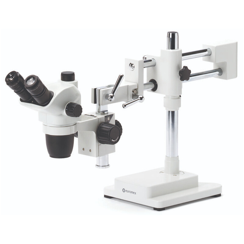 Microscope stéréo zoom Euromex NZ.1903-B, 6.7-45x, double bras, plaque de base, trino