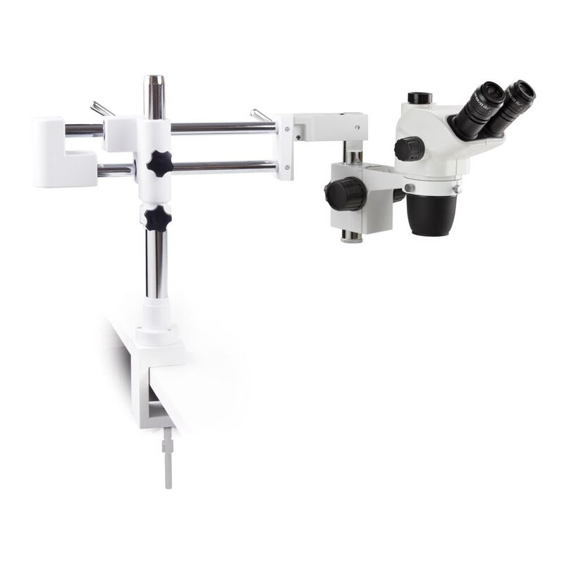 Microscope stéréo zoom Euromex NZ.1903-BC, 6.7-45x, bras double, pince de table, trino