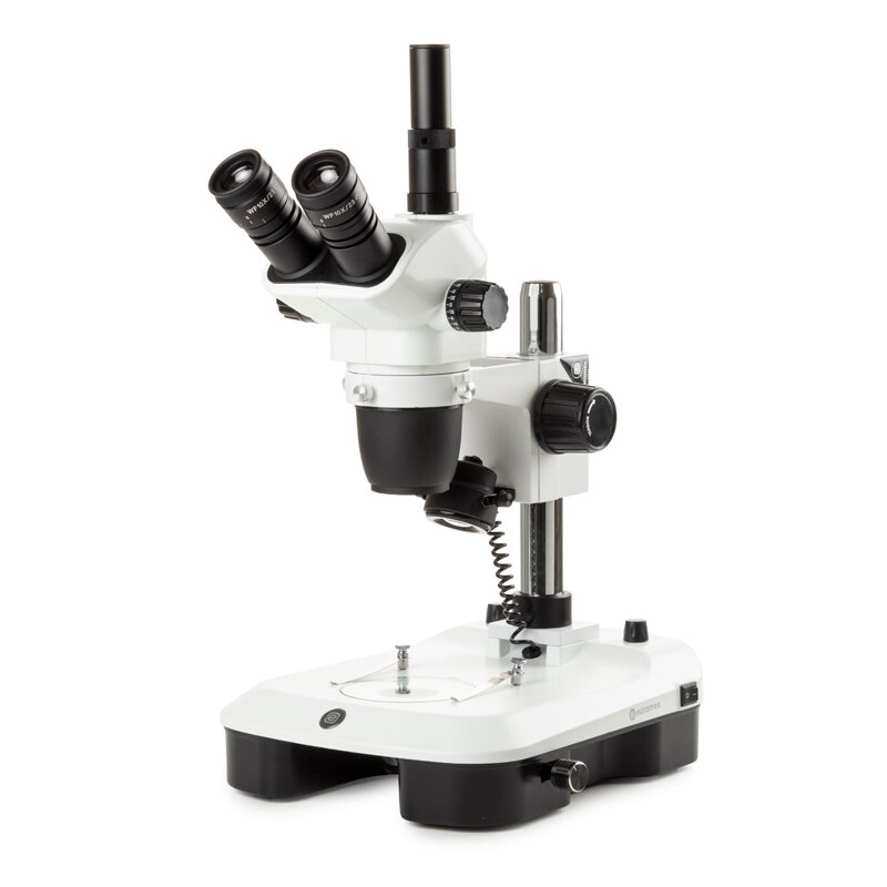 Euromex Zoom-Stereomikroskop NZ.1703-M, 6.5-55x, Säule,  Auf-u. Durchlicht, trino, Spiegel f. Dunkelfeld, Embryologie