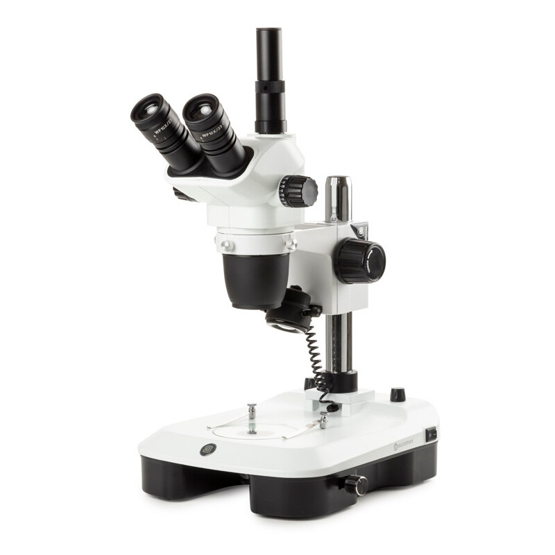 Microscope stéréo zoom Euromex NZ.1703-M, 6.5-55x, Colonne,  Lumière incidente et transmise, trino, Miroirs pour fond noir, Embryologie
