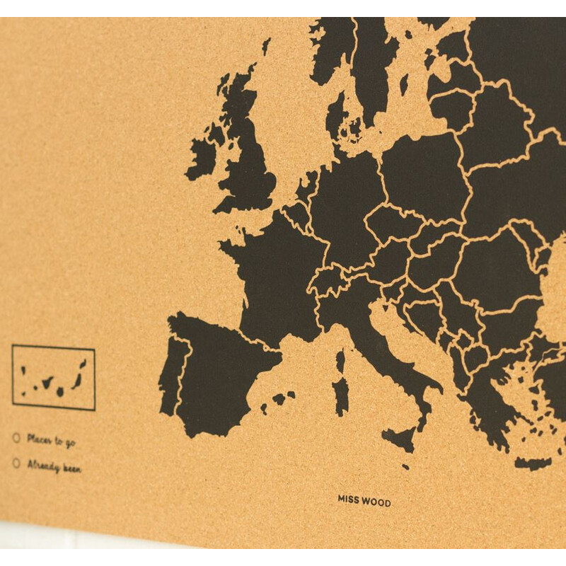 Carte des continents Miss Wood Woody Map Europa schwarz 60x45cm