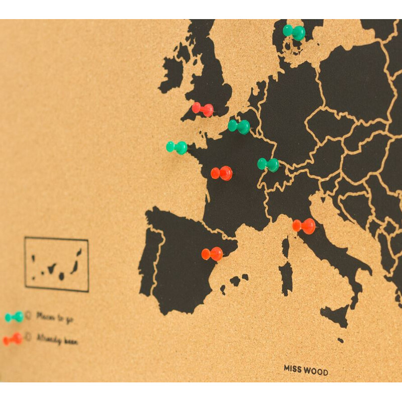 Carte des continents Miss Wood Woody Map Europa schwarz 60x45cm