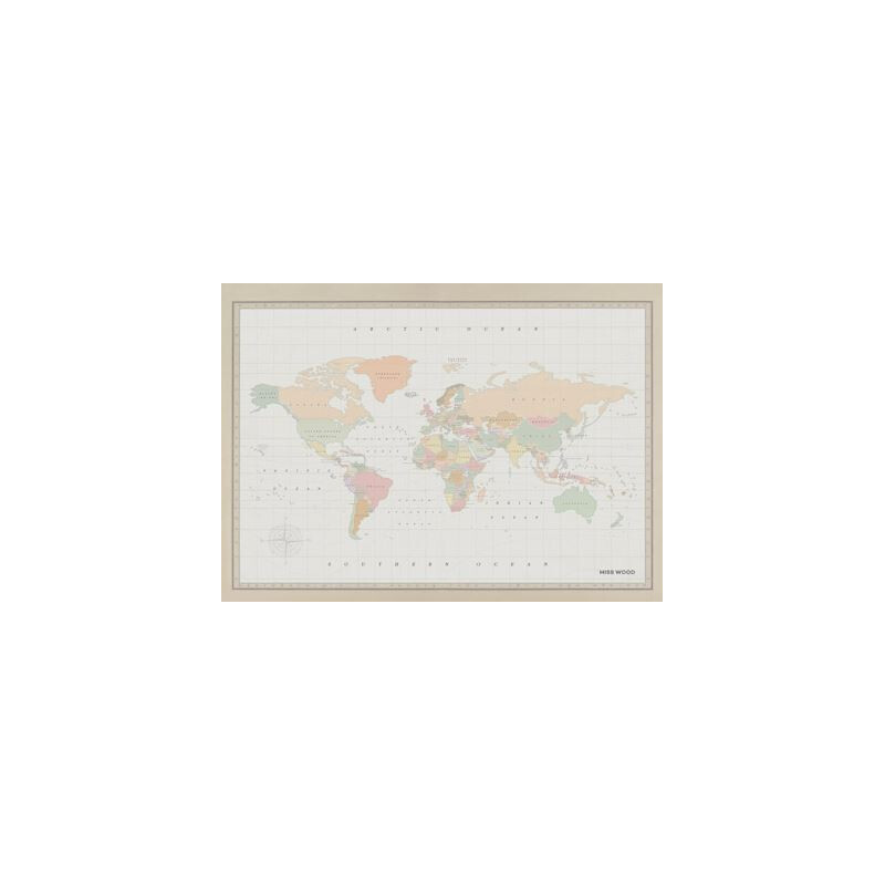 Mappemonde Miss Wood Woody Map Watercolor Colonial L