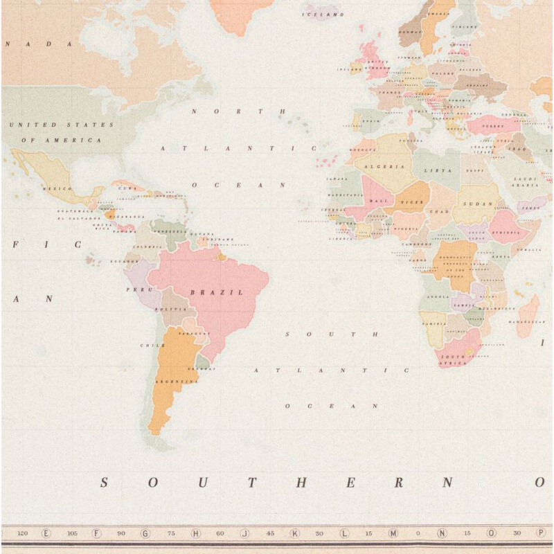 Mappemonde Miss Wood Woody Map Watercolor Colonial L