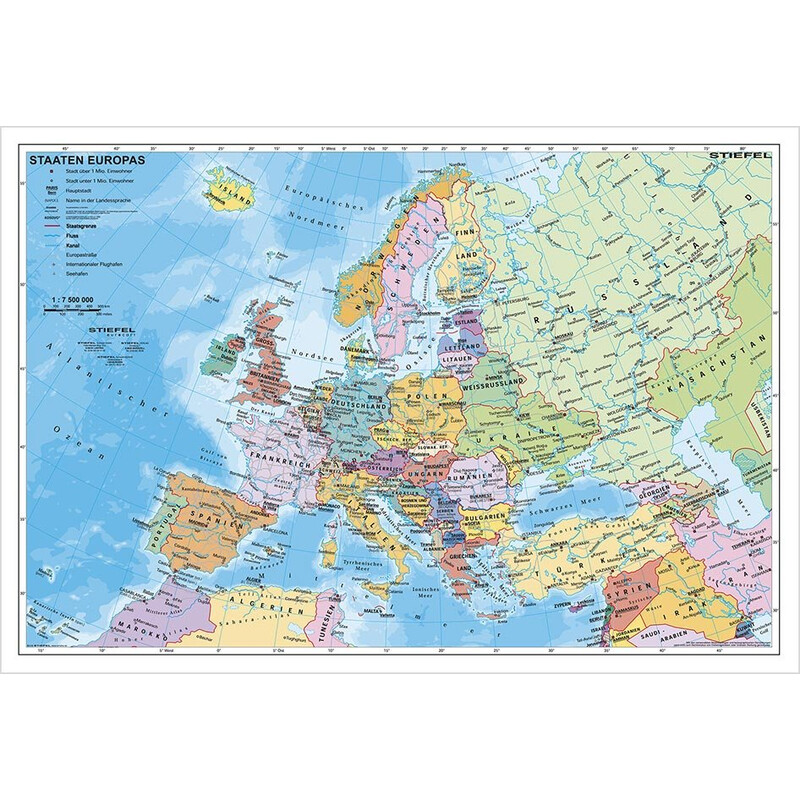 Carte des continents Stiefel L'Europe politiquement