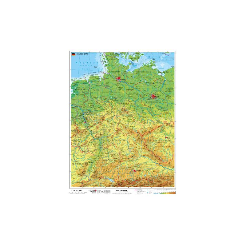 Carte géographique Stiefel L'Allemagne physiquement