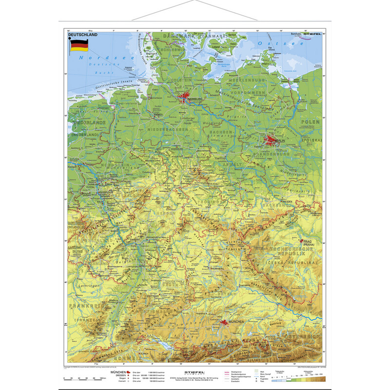 Carte géographique Stiefel Deutschland physisch (67 x 91 cm)