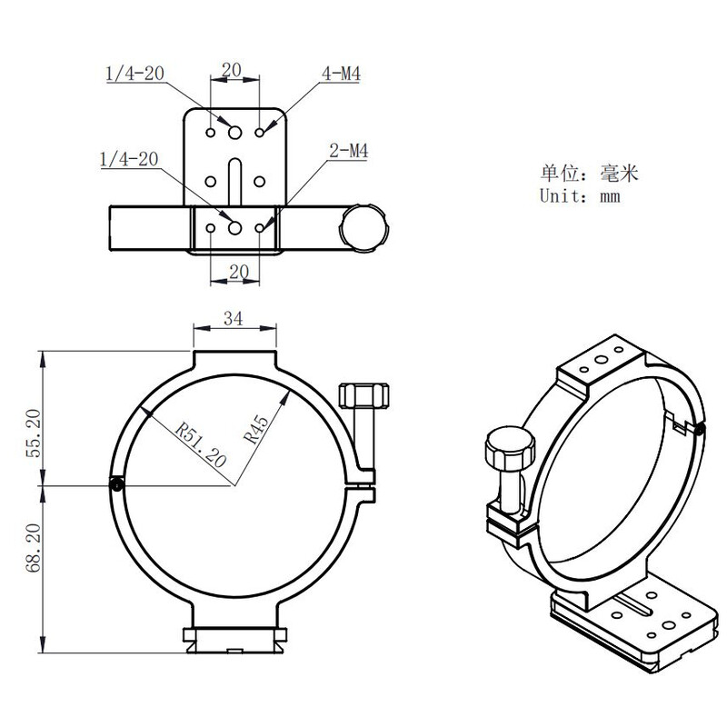 ZWO Adaptateur trépied pour caméra ASI refroidie 90mm