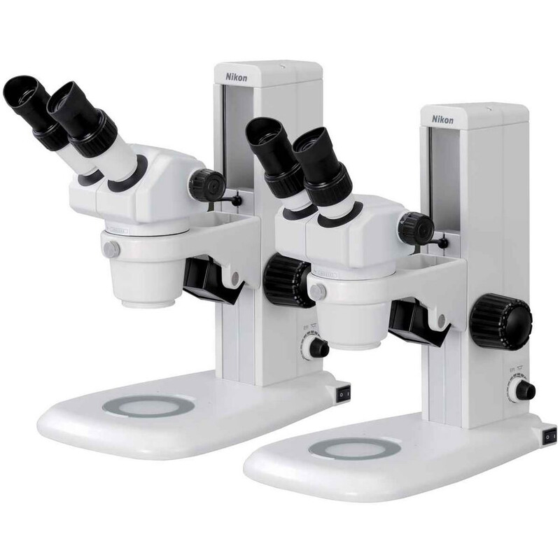 Microscope stéréo zoom Nikon SMZ445, bino, 0.8x-3.5x, 45°, FN21, W.D.100mm, Einarmstativ