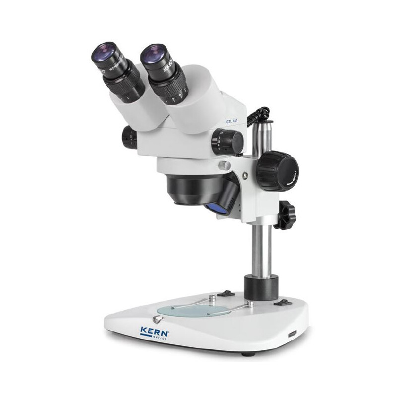 Microscope stéréo zoom Kern OZL 451, Greenough, Colonne, bino, 0,75-5,0x, 10x/23, 10W Hal