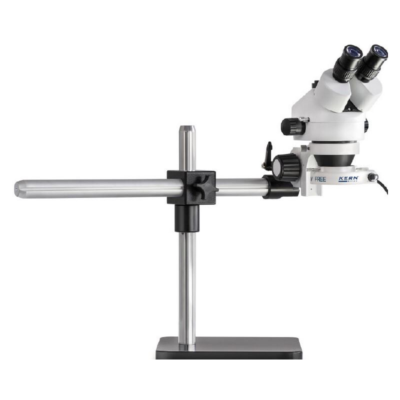 Microscope stéréo zoom Kern OZL 961, bino, 0,7-4,5x, bras télescopique, trépied (plaque), éclairage annulaire à LED