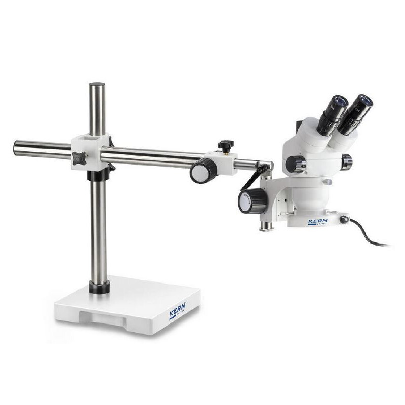 Microscope stéréo zoom Kern OZM 912, bino, 7x-45x, HSWF 10x23 mm, Trépied, Un bras (430 mm x 385 mm) avec plateau de table, Lampes annulaires LED 4,5 W