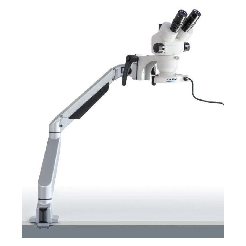 Kern Zoom-Stereomikroskop OZM 982, bino 7-45x, HSWF 10x23 mm, Gelenkarm-Stativ, Feder, Tischklemme, Ringlicht LED 4.5W