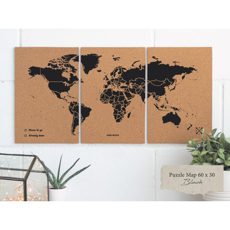 Mappemonde Miss Wood Puzzle Map M - Noir