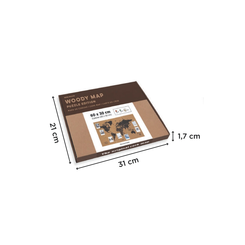 Mappemonde Miss Wood Puzzle Map M - Noir
