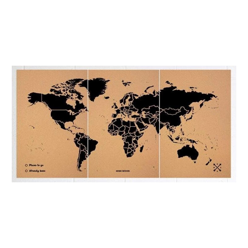 Mappemonde Miss Wood Woody Map Natural Cork XXXL black