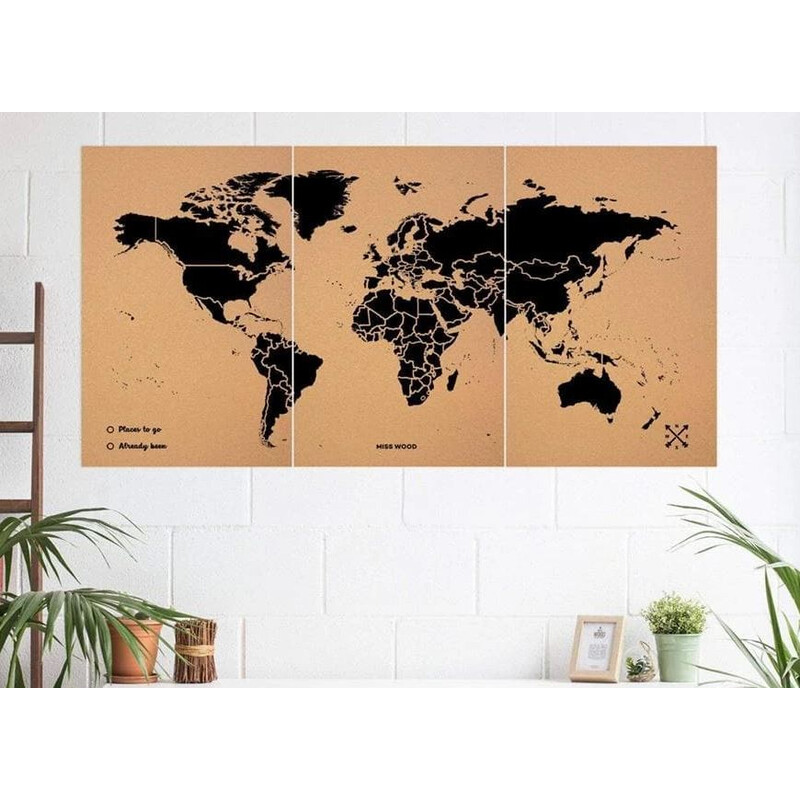 Mappemonde Miss Wood Woody Map Natural Cork XXXL black